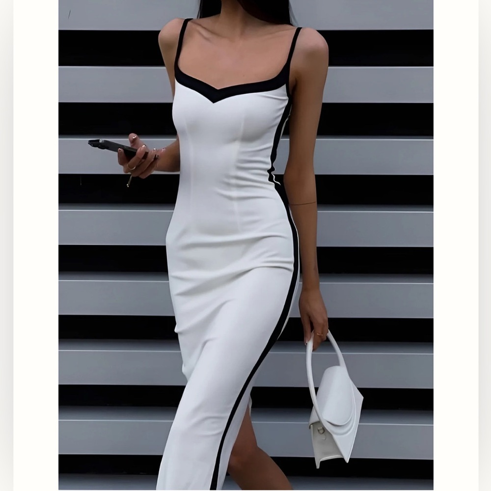 White with black lining, Commense tank midi dress